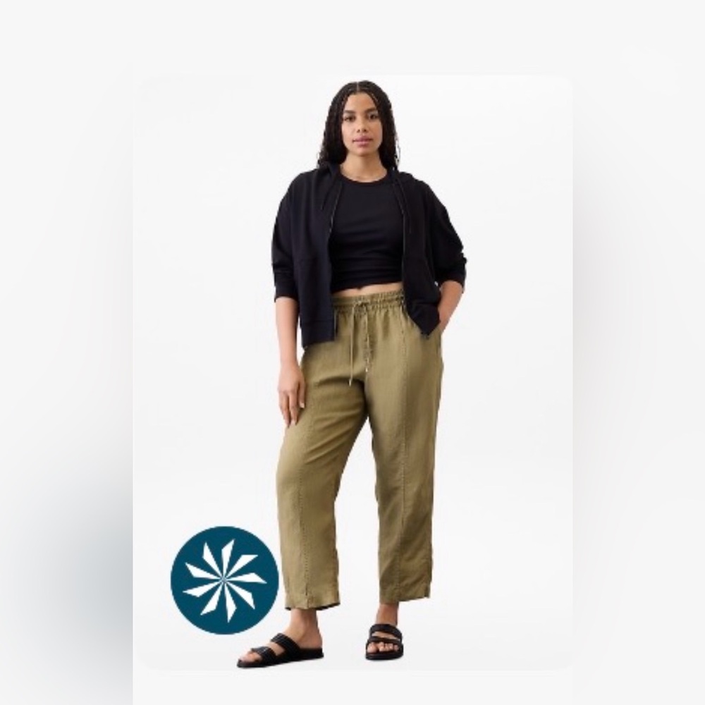 Athleta Retreat Linen Olive Green Pants LP